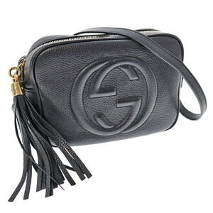 GUCCI Disco Bag Crossbody Soho Black Tassel Interlocking GG Embossed Leather